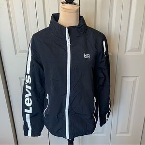 Levi’s Retro Nylon Windbreaker Full Zip Lightweight Black Jacket Men’s Small